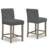 Alee Grey Fabric with Tufted Buttons and Wood Legs Counter Stool (Set of 2) by Glamour Home