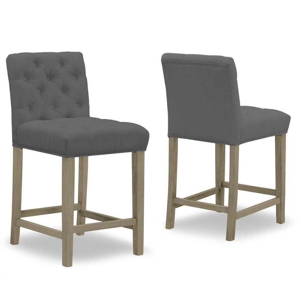 Alee Grey Fabric with Tufted Buttons and Wood Legs Counter Stool (Set of 2) by Glamour Home 4 Alee Grey Fabric with Tufted Buttons and Wood Legs Counter Stool (Set of 2) by Glamour Home - Image 4
