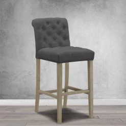 29 in. Aleen Grey Fabric with Roll Back Design and Tufted Buttons Bar Stool (Set of 2) by Glamour Home -Kahomvis Sales Store gray glamour home bar stools ghstl 1298 31 1000