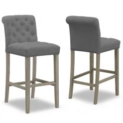 29 in. Aleen Grey Fabric with Roll Back Design and Tufted Buttons Bar Stool (Set of 2) by Glamour Home