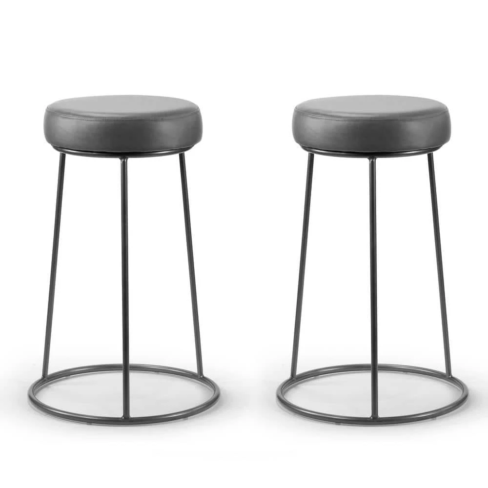 Amie 26.25 in. Grey Backless Counter Stool with Gunmetal Grey Frame (Set of 2) by Glamour Home 1 Amie 26.25 in. Grey Backless Counter Stool with Gunmetal Grey Frame (Set of 2) by Glamour Home