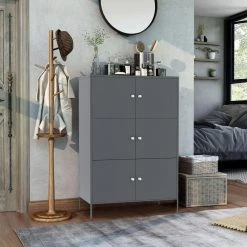 Modern Gray Metal Storage Cabinet with 6-Doors, 3-Tier Office Storage Cabinet for Bedroom or Entryway by Kahomvis -Kahomvis Sales Store gray kahomvis accent cabinets db lkw5 2955 31 1000