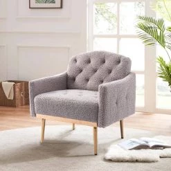 Gray Teddy Fabric Tufted Back Leisure Single Sofa Arm Chair (Set of 1) by Kahomvis -Kahomvis Sales Store gray kahomvis accent chairs cm lkw3 7936 31 1000