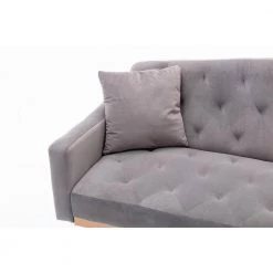65.3 in. Gray Velvet Fabric Upholstered 2-Seater Loveseat with Metal Feet and Pillows, Tufted Adjustable Back Sofa Bed by Kahomvis -Kahomvis Sales Store gray kahomvis loveseats cm lkw3 6631 1f 1000