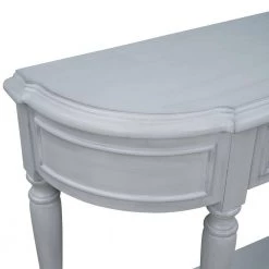 52 in. Gray Wash Standard Half Moon Wood Console Table with 2-Top Drawers by Kahomvis -Kahomvis Sales Store gray wash kahomvis console tables tre lkwf2 4aae 44 1000