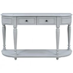 52 in. Gray Wash Standard Half Moon Wood Console Table with 2-Top Drawers by Kahomvis