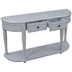 52 in. Gray Wash Standard Half Moon Wood Console Table with 2-Top Drawers by Kahomvis -Kahomvis Sales Store gray wash kahomvis console tables tre lkwf2 4aae 77 1000