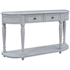 52 in. Gray Wash Standard Half Moon Wood Console Table with 2-Top Drawers by Kahomvis -Kahomvis Sales Store gray wash kahomvis console tables tre lkwf2 4aae c3 1000