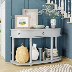 48 in. Gray Wash Standard Half Moon Wood Console Table with Single Drawer by Kahomvis 15 48 in. Gray Wash Standard Half Moon Wood Console Table with Single Drawer by Kahomvis -Kahomvis Sales Store gray wash kahomvis console tables tre lkwf2 7aae 1f 1000