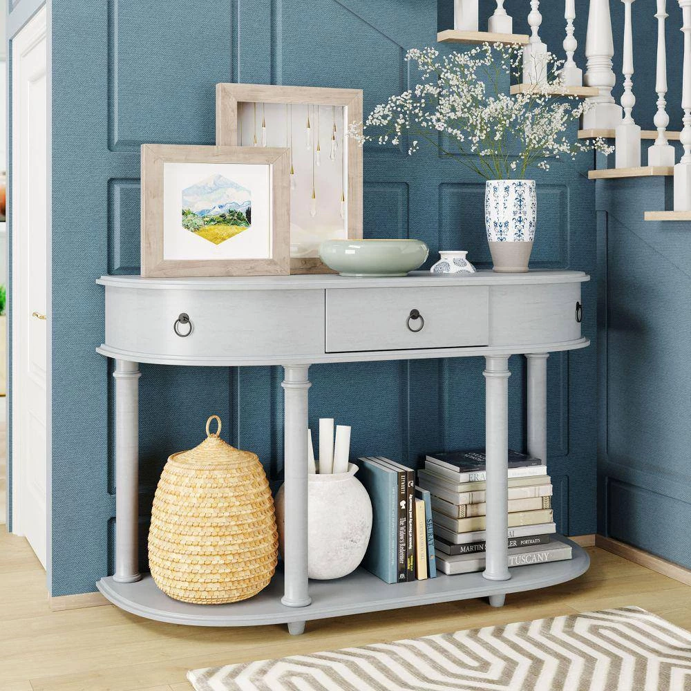 48 in. Gray Wash Standard Half Moon Wood Console Table with Single Drawer by Kahomvis 6 48 in. Gray Wash Standard Half Moon Wood Console Table with Single Drawer by Kahomvis - Image 6