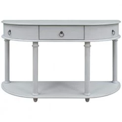 48 in. Gray Wash Standard Half Moon Wood Console Table with Single Drawer by Kahomvis