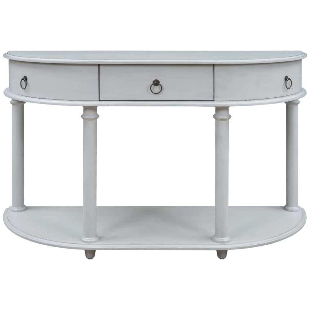 48 in. Gray Wash Standard Half Moon Wood Console Table with Single Drawer by Kahomvis 1 48 in. Gray Wash Standard Half Moon Wood Console Table with Single Drawer by Kahomvis