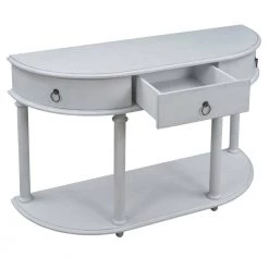 48 in. Gray Wash Standard Half Moon Wood Console Table with Single Drawer by Kahomvis 12 48 in. Gray Wash Standard Half Moon Wood Console Table with Single Drawer by Kahomvis -Kahomvis Sales Store gray wash kahomvis console tables tre lkwf2 7aae 77 1000