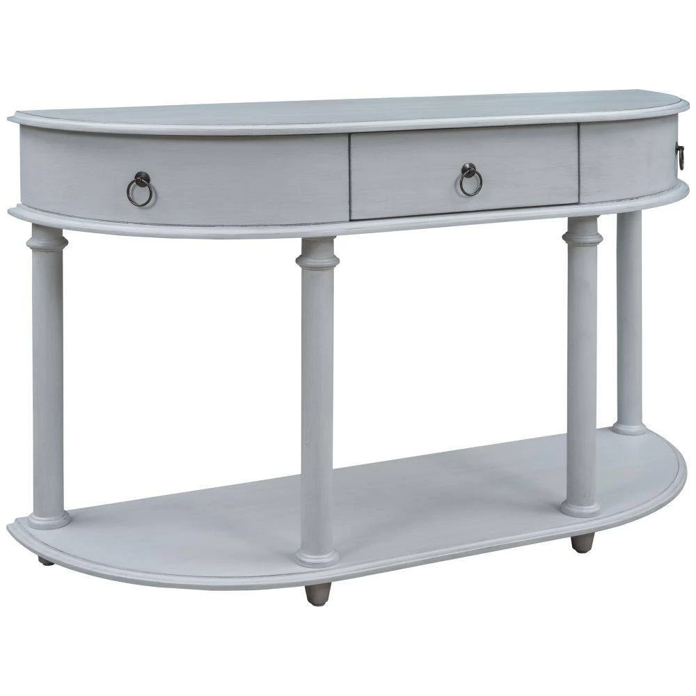 48 in. Gray Wash Standard Half Moon Wood Console Table with Single Drawer by Kahomvis 4 48 in. Gray Wash Standard Half Moon Wood Console Table with Single Drawer by Kahomvis - Image 4