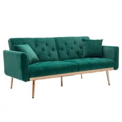 63.77 in. Green Velvet Fabric Upholstered 2-Seater Modern Loveseat with Rose Gold Metal Feet and Pillows by Kahomvis