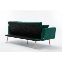 63.77 in. Green Velvet Fabric Upholstered 2-Seater Modern Loveseat with Rose Gold Metal Feet and Pillows by Kahomvis -Kahomvis Sales Store green kahomvis loveseats cm lkw3 6041 66 1000