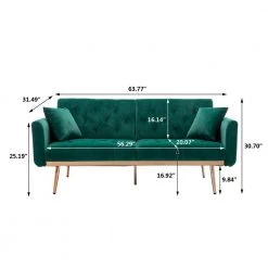 63.77 in. Green Velvet Fabric Upholstered 2-Seater Modern Loveseat with Rose Gold Metal Feet and Pillows by Kahomvis -Kahomvis Sales Store green kahomvis loveseats cm lkw3 6041 76 1000