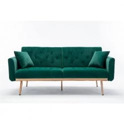 63.77 in. Green Velvet Fabric Upholstered 2-Seater Modern Loveseat with Rose Gold Metal Feet and Pillows by Kahomvis -Kahomvis Sales Store green kahomvis loveseats cm lkw3 6041 c3 1000