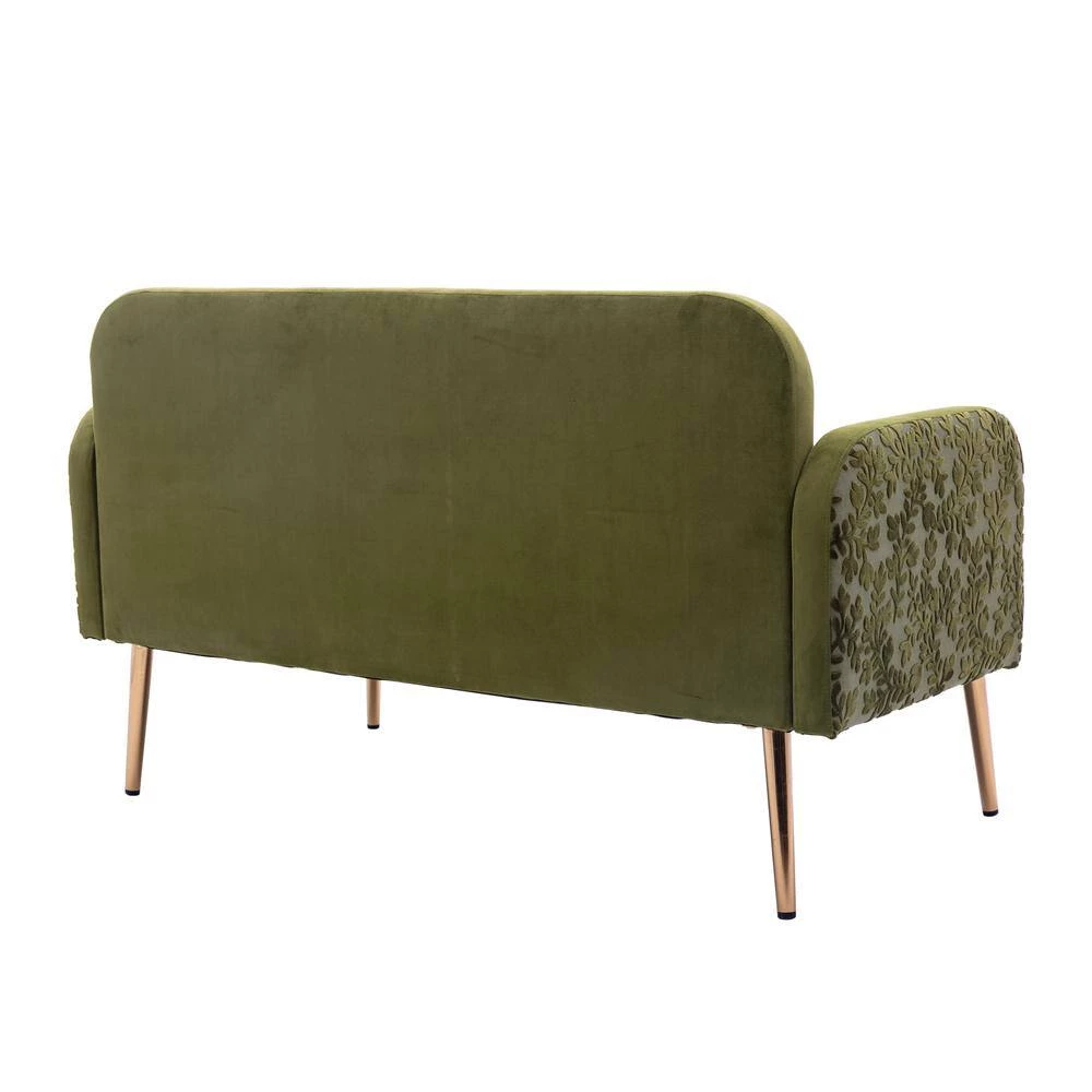 55.11 in. Green Velvet Upholstered 2-Seater Loveseat with Pillows and Metal Feet by Kahomvis 3 55.11 in. Green Velvet Upholstered 2-Seater Loveseat with Pillows and Metal Feet by Kahomvis - Image 3