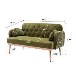 55.11 in. Green Velvet Upholstered 2-Seater Loveseat with Pillows and Metal Feet by Kahomvis 16 55.11 in. Green Velvet Upholstered 2-Seater Loveseat with Pillows and Metal Feet by Kahomvis -Kahomvis Sales Store green kahomvis loveseats cm lkw3 6713 fa 1000