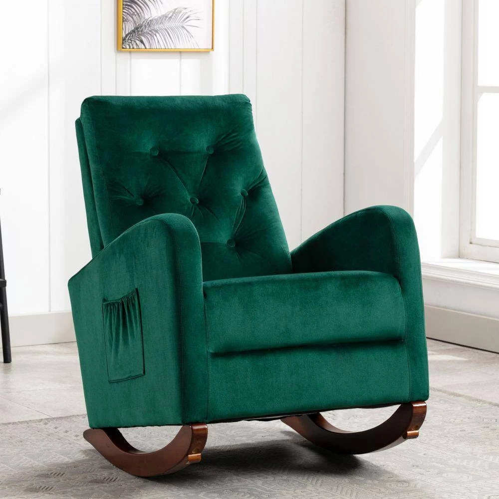 Green Velvet Tufted Fabric Modern High Back Rocking Arm Chair (Set of 1) by Kahomvis 9 Green Velvet Tufted Fabric Modern High Back Rocking Arm Chair (Set of 1) by Kahomvis - Image 9