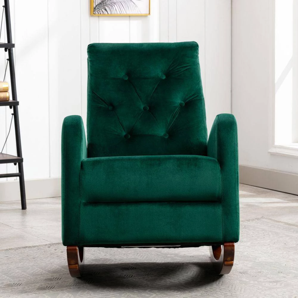 Green Velvet Tufted Fabric Modern High Back Rocking Arm Chair (Set of 1) by Kahomvis 7 Green Velvet Tufted Fabric Modern High Back Rocking Arm Chair (Set of 1) by Kahomvis - Image 7