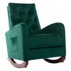 Green Velvet Tufted Fabric Modern High Back Rocking Arm Chair (Set of 1) by Kahomvis