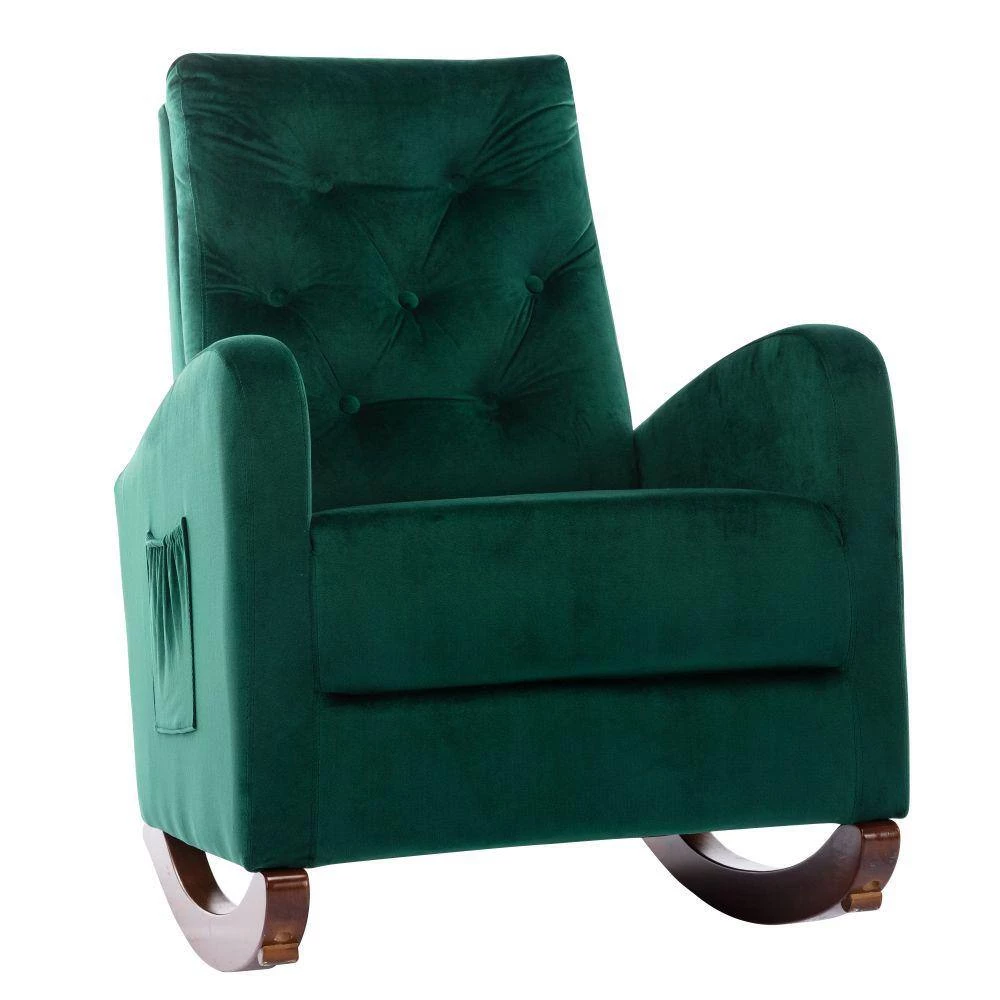 Green Velvet Tufted Fabric Modern High Back Rocking Arm Chair (Set of 1) by Kahomvis 4 Green Velvet Tufted Fabric Modern High Back Rocking Arm Chair (Set of 1) by Kahomvis - Image 4