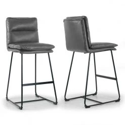 Aulani Grey Upholstered Metal Frame 30 in. Bar Stool with Puffy Cushions (Set of 2) by Glamour Home