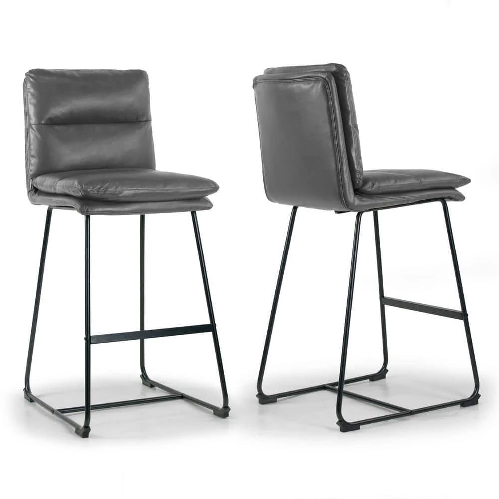 Aulani Grey Upholstered Metal Frame 30 in. Bar Stool with Puffy Cushions (Set of 2) by Glamour Home 1 Aulani Grey Upholstered Metal Frame 30 in. Bar Stool with Puffy Cushions (Set of 2) by Glamour Home