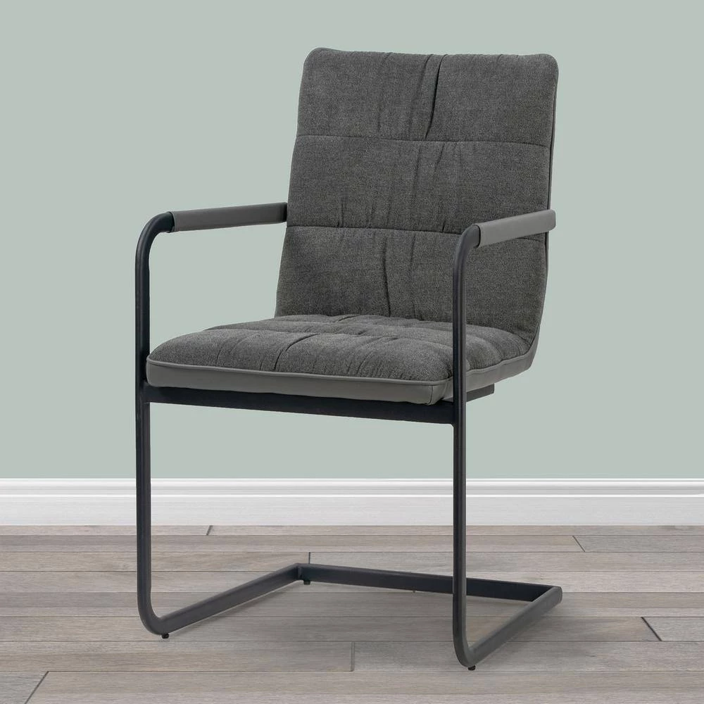 Araya Grey Modern Fabric Arm Chair with Black Metal Legs (Set of 2) by Glamour Home 9 Araya Grey Modern Fabric Arm Chair with Black Metal Legs (Set of 2) by Glamour Home - Image 9
