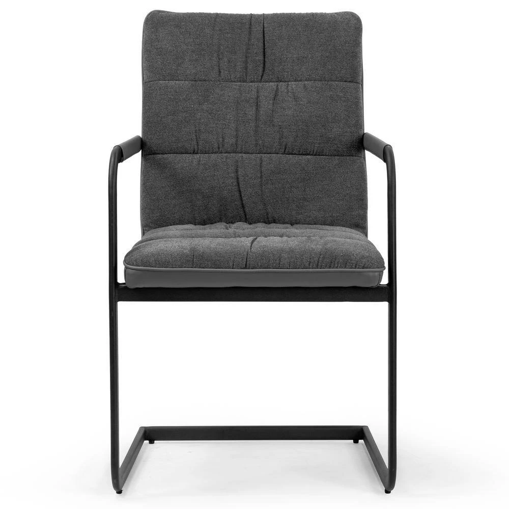 Araya Grey Modern Fabric Arm Chair with Black Metal Legs (Set of 2) by Glamour Home 3 Araya Grey Modern Fabric Arm Chair with Black Metal Legs (Set of 2) by Glamour Home - Image 3