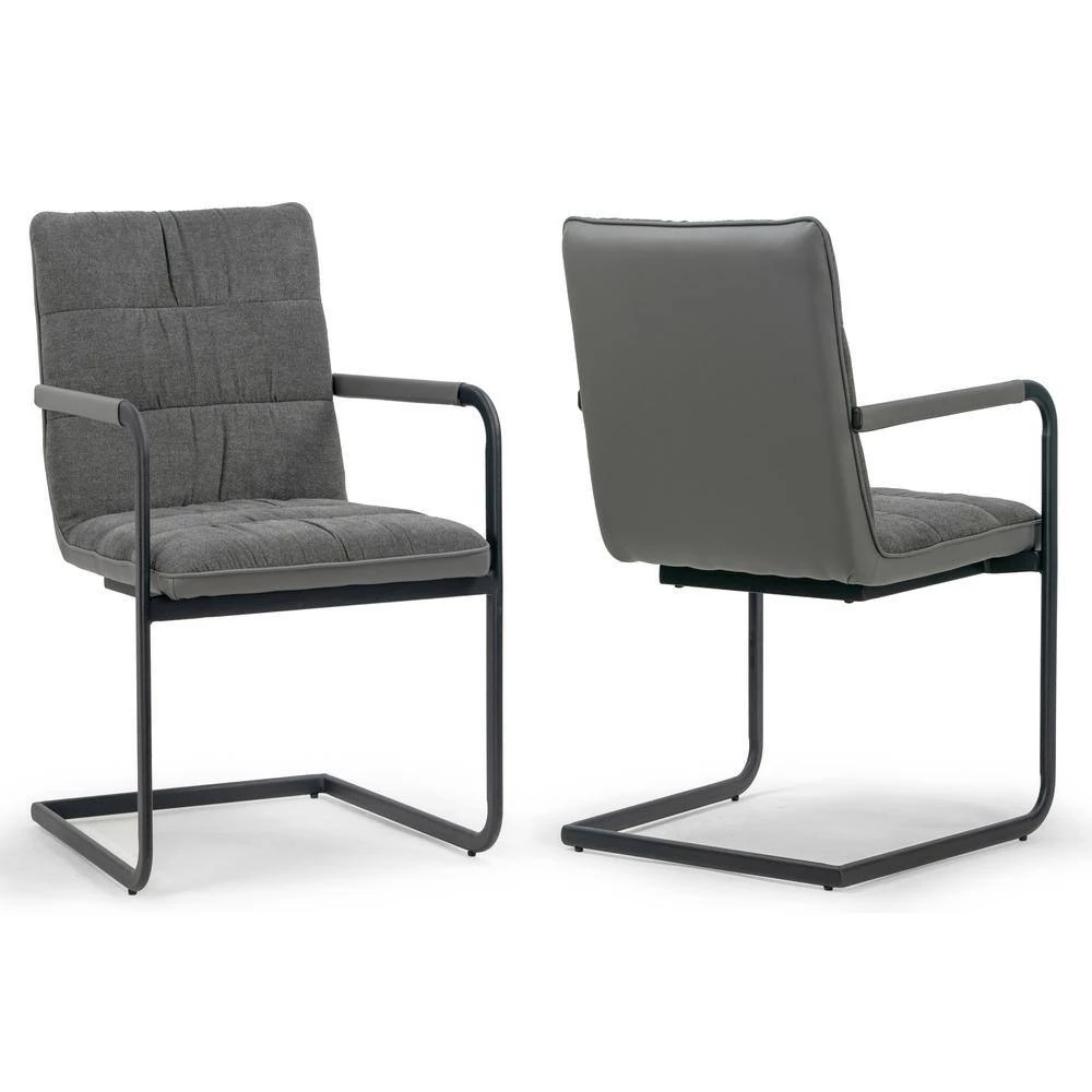 Araya Grey Modern Fabric Arm Chair with Black Metal Legs (Set of 2) by Glamour Home 8 Araya Grey Modern Fabric Arm Chair with Black Metal Legs (Set of 2) by Glamour Home - Image 8
