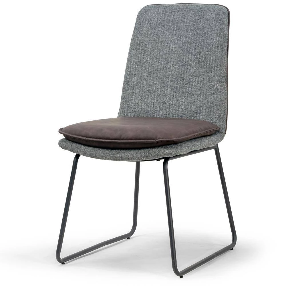 Arch Grey Fabric Dining Chair with Brown Cushion and Piping (Set of 2) by Glamour Home 4 Arch Grey Fabric Dining Chair with Brown Cushion and Piping (Set of 2) by Glamour Home - Image 4