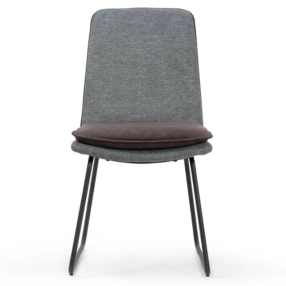 Arch Grey Fabric Dining Chair with Brown Cushion and Piping (Set of 2) by Glamour Home 3 Arch Grey Fabric Dining Chair with Brown Cushion and Piping (Set of 2) by Glamour Home - Image 3