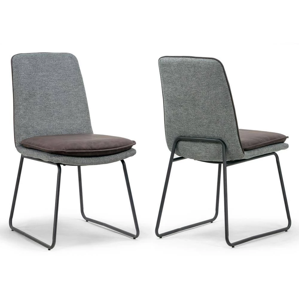 Arch Grey Fabric Dining Chair with Brown Cushion and Piping (Set of 2) by Glamour Home 8 Arch Grey Fabric Dining Chair with Brown Cushion and Piping (Set of 2) by Glamour Home - Image 8