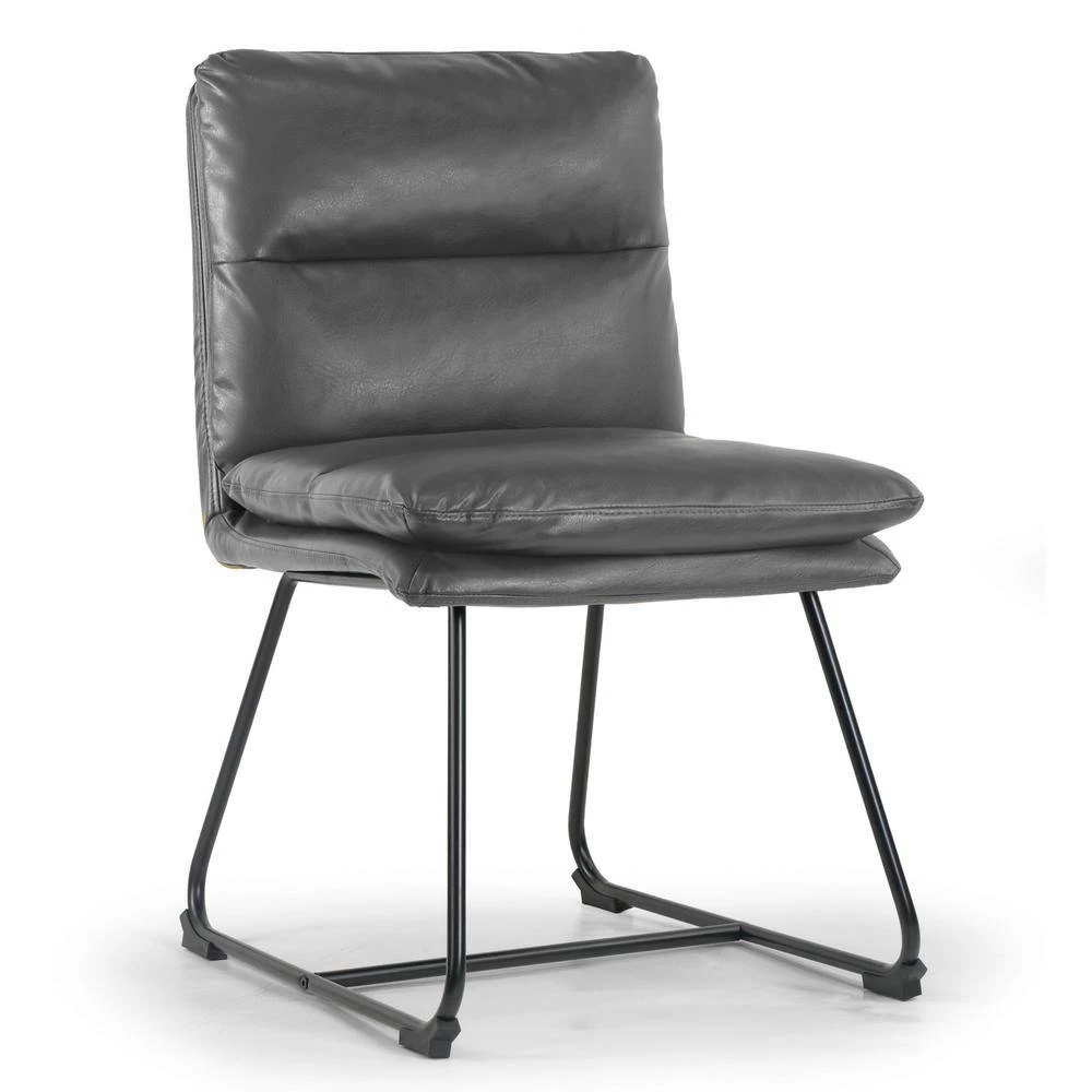 Set of 2 Aulani Grey Upholstered Metal Frame Dining Chair with Puffy Cushions by Glamour Home 4 Set of 2 Aulani Grey Upholstered Metal Frame Dining Chair with Puffy Cushions by Glamour Home - Image 4