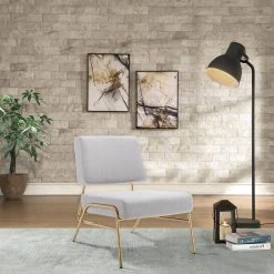 Grey Linen Wire Metal Frame Slipper Chair, Armless Adjustable Accent Chair (Box of 1) by Kahomvis -Kahomvis Sales Store grey kahomvis accent chairs bb lkpp 25aag 31 1000