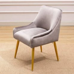 Grey Modern Velvet Upholstered Side Chair with Golden Legs(Set of 1) by Kahomvis -Kahomvis Sales Store grey kahomvis accent chairs bb lkpp 8aad 31 1000