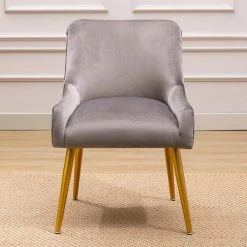 Grey Modern Velvet Upholstered Side Chair with Golden Legs(Set of 1) by Kahomvis -Kahomvis Sales Store grey kahomvis accent chairs bb lkpp 8aad 44 1000