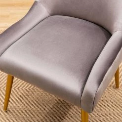 Grey Modern Velvet Upholstered Side Chair with Golden Legs(Set of 1) by Kahomvis -Kahomvis Sales Store grey kahomvis accent chairs bb lkpp 8aad 4f 1000