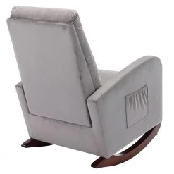 Grey Velvet Tufted Fabric Modern High Back Rocking Arm Chair (Set of 1) by Kahomvis -Kahomvis Sales Store grey kahomvis rockers gliders ottomans bb lkwf 61aaa 66 1000