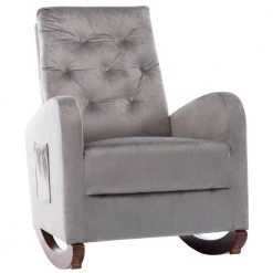 Grey Velvet Tufted Fabric Modern High Back Rocking Arm Chair (Set of 1) by Kahomvis -Kahomvis Sales Store grey kahomvis rockers gliders ottomans bb lkwf 61aaa c3 1000