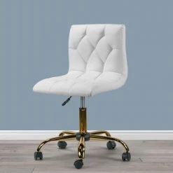 Aman Ivory Upholstered Adjustable Height 19.25 in. with Golden Frame Wheel Base Swivel Office Chair by Glamour Home -Kahomvis Sales Store ivory glamour home task chairs ghtsc 1285 31 1000