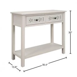 35 in. Ivory White Distressed Standard Rectangle Wood Console Table with Hollow-Out Decoration-Drawers and-Shelf by Kahomvis 14 35 in. Ivory White Distressed Standard Rectangle Wood Console Table with Hollow-Out Decoration-Drawers and-Shelf by Kahomvis -Kahomvis Sales Store ivory white distressed finish kahomvis console tables tre lkwf 10aak 40 1000