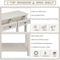 35 in. Ivory White Distressed Standard Rectangle Wood Console Table with Hollow-Out Decoration-Drawers and-Shelf by Kahomvis 20 35 in. Ivory White Distressed Standard Rectangle Wood Console Table with Hollow-Out Decoration-Drawers and-Shelf by Kahomvis -Kahomvis Sales Store ivory white distressed finish kahomvis console tables tre lkwf 10aak 44 1000