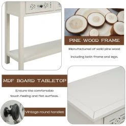 35 in. Ivory White Distressed Standard Rectangle Wood Console Table with Hollow-Out Decoration-Drawers and-Shelf by Kahomvis 21 35 in. Ivory White Distressed Standard Rectangle Wood Console Table with Hollow-Out Decoration-Drawers and-Shelf by Kahomvis -Kahomvis Sales Store ivory white distressed finish kahomvis console tables tre lkwf 10aak fa 1000