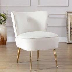 Ivory White Velvet Fabric Upholstered Side Chair(Set of 1) by Kahomvis -Kahomvis Sales Store ivory white kahomvis accent chairs bb lkwf2 8aae 31 1000