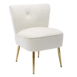 Ivory White Velvet Fabric Upholstered Side Chair(Set of 1) by Kahomvis