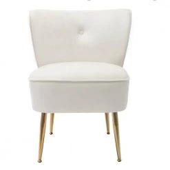 Ivory White Velvet Fabric Upholstered Side Chair(Set of 1) by Kahomvis -Kahomvis Sales Store ivory white kahomvis accent chairs bb lkwf2 8aae c3 1000